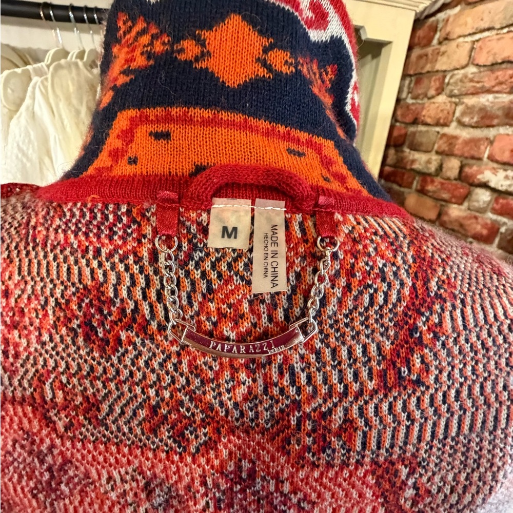 paparazzi Red and Navy Patchwork Knit Cardigan - Picture 10 of 12